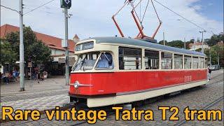 Very rare vintage Tatra T2 tram in public service