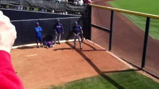 Darvish warming up before first start