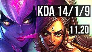EVELYNN vs NIDALEE (JUNGLE) | 14/1/9, 1100+ games, Legendary, 1.0M mastery | NA Diamond | v11.20