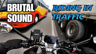 CFMOTO NK450 Brutal sound|Riding in Traffic| Like Crossplane Engine