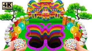 Underground Butterfly-Shaped Pit Experiment: Mentos vs Balloons of Coca-Cola, Pepsi, Sprite & More