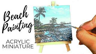 MINIATURE ACRYLIC BEACH PAINTING / SMALL TROPICAL BEACH PAINTING