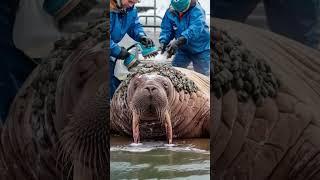 Trapped in Ice! Giant Walrus Covered in Barnacles Fights for Survival in the Arctic!