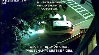Fall River Reporter Employee Crashes Into Wall & Parked Car Chasing Dirtbike's On Buffington Street