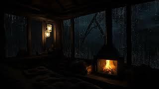 Rainy Night Ambient in a Cozy Cabin | Fireplace Sounds and Rainfall for Relaxation