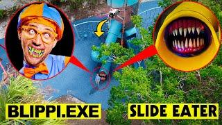 DRONE CATCHES SLIDE EATER EATING BLIPPI EXE IN REAL LIFE!