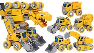 Construction truck robots! Transform vehicles set with dinosaur egg & screwdriver! | DuDuPopTOY