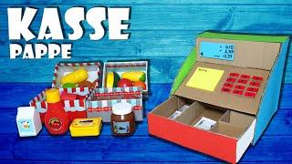  Spielzeug Kasse selber basteln aus Pappe (recycling) - how to make cash box DIY [4K]