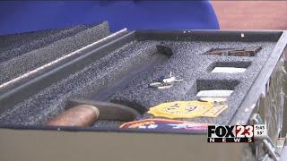 Sword made from steel from one of the Twin Towers in Tulsa for veterans event