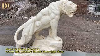 Ideal Arts garden decoration marble tiger sculpture life size stone tiger statue