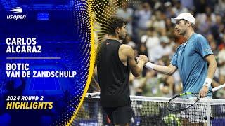 Carlos Alcaraz vs. Botic van de Zandschulp Highlights | 2024 US Open Round 2