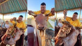 Enke takes you to taste delicious ox head! Mongolian food! #camping #cooking #village #mongolia