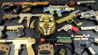 Toy Gold Weapons !! Bead Throwing Guns !! Hacker Mask / Anonymous / V for Vandetta