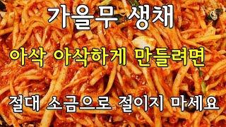 가을무 무생채  아삭아삭 식감 소금에  절임 노노 가을 무로 만드는 무생채  아삭아삭하면서 새콤달콤 너무 맛있어요