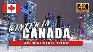 [5 Hours] Heavy Snow in Canada  4K Walk in Toronto, Montreal & Ottawa