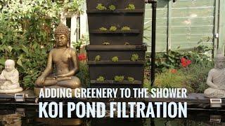 koi pond shower prototype gets vegetated  art and kohaku from the garden centre #koipond #koi