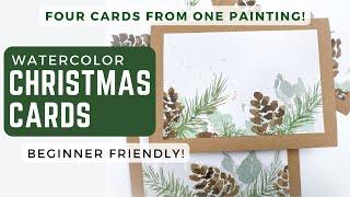 Pinecone Watercolor Christmas Cards- Make 4 at a Time!