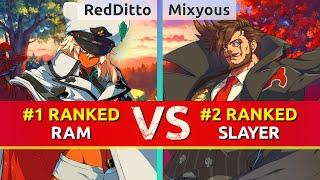 GGST ▰ RedDitto (#1 Ranked Ramlethal) vs Mixyous (#2 Ranked Slayer). High Level Gameplay