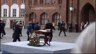 Francois Hollande und Angela Merkel in Stralsund am 10.05.2014