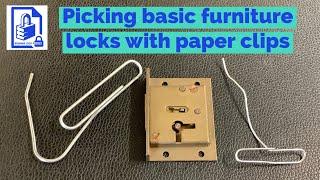 506. Demonstration how to pick open basic furniture cabinet wardrobe desk locks with 2 paper clips