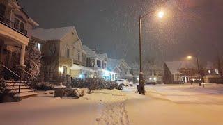 Evening  Snow Walk in Toronto Suburbs - Snowfall Winter Ambience Walk 4K