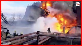 Fuel tanks hit by Russian missiles explode into raging inferno in Lutsk, Ukraine