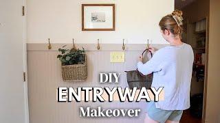 DIY ENTRYWAY MAKEOVER ON A BUDGET | small entryway storage idea & how to install beadboard half-wall