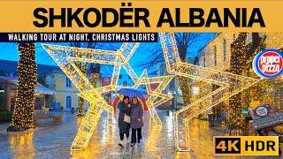 SHKODËR ALBANIA, WALKING TOUR 40 HDR, CHRISTMAS LIGHTS, HEAVY RAIN, RELAXING VIDEO 2025 [4K HDR]