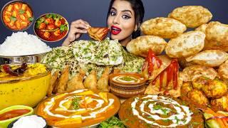 ASMR Eating Spicy Street Samosa,Paneer Butter,Poori Masala Indian Street Food ASMR Eating Mukbang