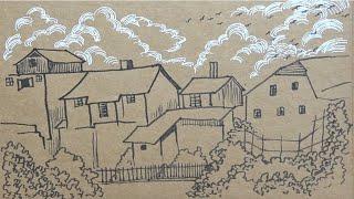 Urban Site Drawing Demo./  Easy Urban Scenery pen Drawing./ Ripon's Art