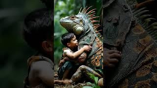 Giant Iguana Gives Sweetest Hugs to Little Boy