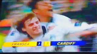 NORTH BANK GOES BANANAS AFTER JONATHAN COATES EQUALISER SWANSEA CITY V CARDIFF CITY 1998 VETCH FIELD