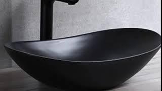 Ceramic Bathroom Sink Above Counter Vessel Bowl Wash Basin Sink in Oval shape Countertop Black Matte