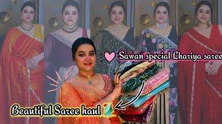 Sawan special lhariya and embroidery saree & jewellery set haul from Myntra @poojachoyalshorts