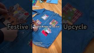 Upcycling This Vintage Denim Button Up With Festive Christmas Patches Made From Textile Waste ️⭐️