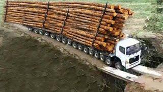 Amazing Dangerous Biggest Logging Wood Trucks Operator Skill. Oversize Load Heavy Equipment Working