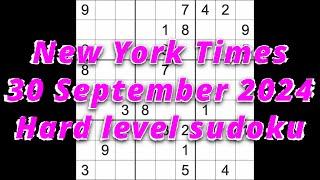 Sudoku solution – New York Times 30 September 2024 Hard level