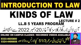 KINDS OF LAW, SUB: INTRODUCTION TO LAW, LLB 5 YEARS PART 1