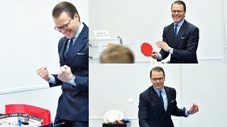 Prince Daniel plays table tennis as he visits STIGA sports