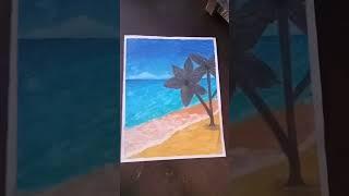 Beach scenery with coconut tree........oil pastel drawing.. diy with Harshita