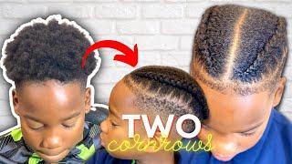 How to cornrow two braids on short hair|dutch braid|man bun