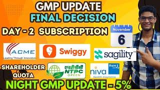 Swiggy IPO Final Desicion | Sagility India IPO | Swiggy IPO GMP | ACME Solar IPO GMP | NTPC IPO