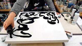 OMG! Come check this one out!! Black/White and SPARKLE!! Acrylic Pour Painting