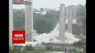 Massive bridge pillars felled in Limburg, Germany - BBC News