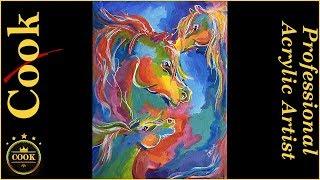 How to paint Colorful Abstract horses with a flair in Acrylics by Ginger Cook