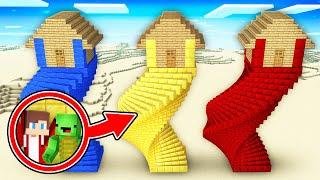 JJ And Mikey Found HIGHEST SPIRAL HOUSE : BLUE vs GOLD vs RED in Minecraft Maizen