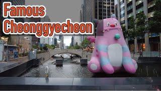 Cheonggyecheon Stream in Seoul Korea - 4K UHD Walking Tour in August 2024