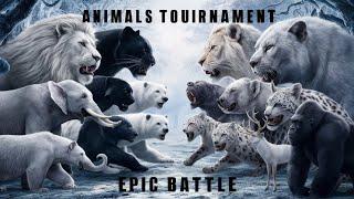 Animals Tournament Epic Battleground (lion, hyena, black panther, polar bear, gorilla).