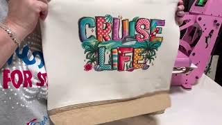 Sublimation on a linen and canvas tote bag from PNW Blanks using the Cascadia Pro Heat Press