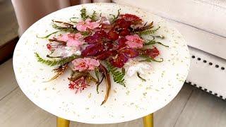 Resin Art Tutorial! Amazing White and GOLD TABLE Made of FLOWERS and Epoxy Resin.